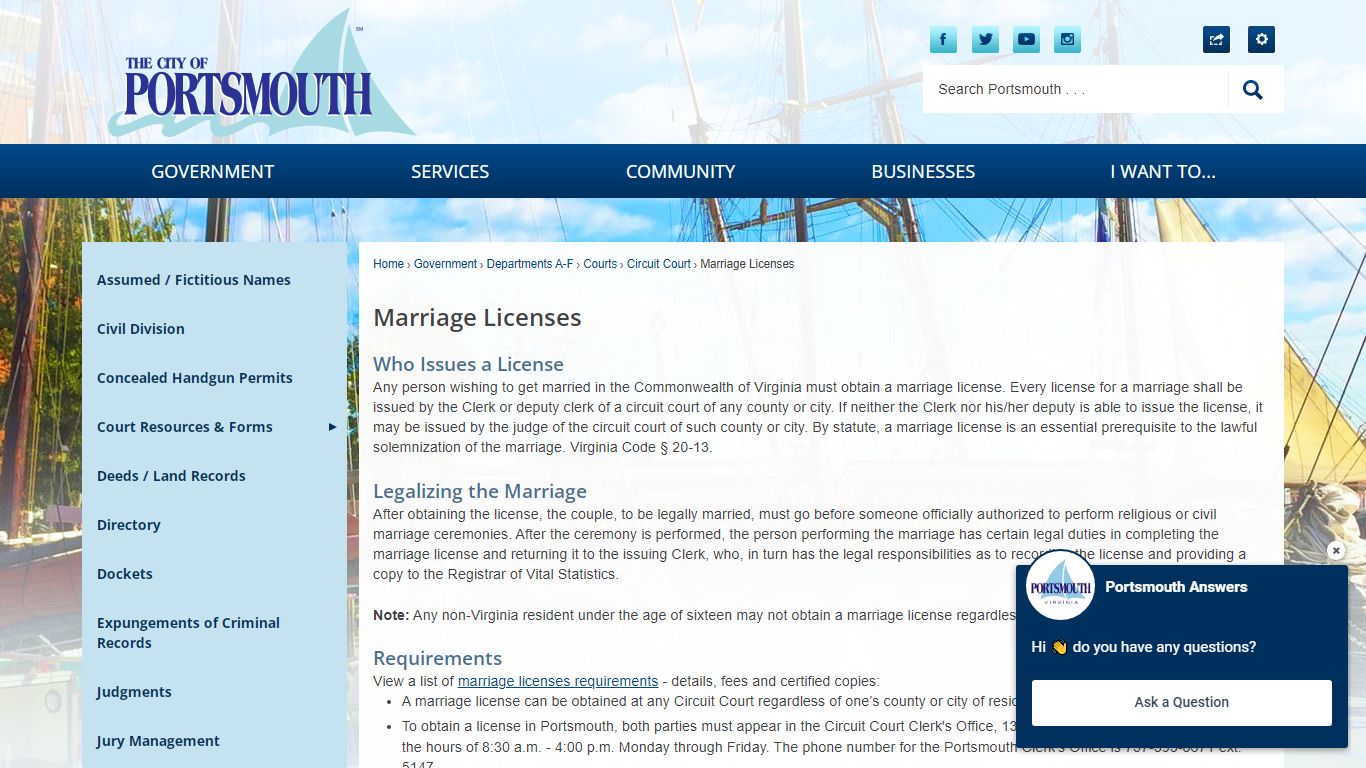 Marriage Licenses | Portsmouth, VA