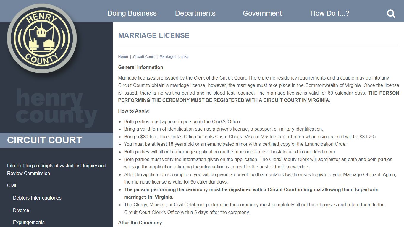 Marriage License | Henry County Virginia